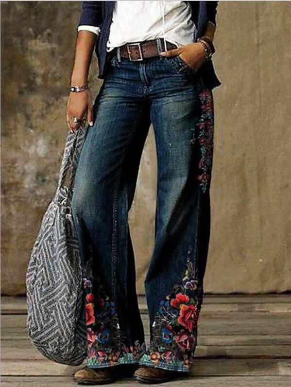Women's Casual Vintage Floral Printed Loose Pants