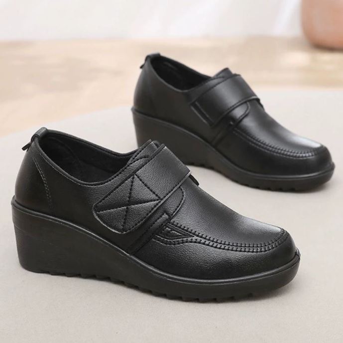 ⏰Limited Time Sale 49% OFF - Comfortable Leather Wedge Shoes with Secure Velcro Strap for All-Day Comfort