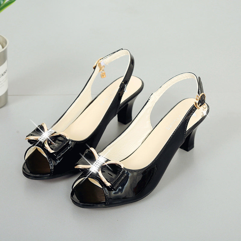 Women's Elegant Peep-Toe Slingback Sandals – Mid-Heel, Bow Detail & Adjustable Strap